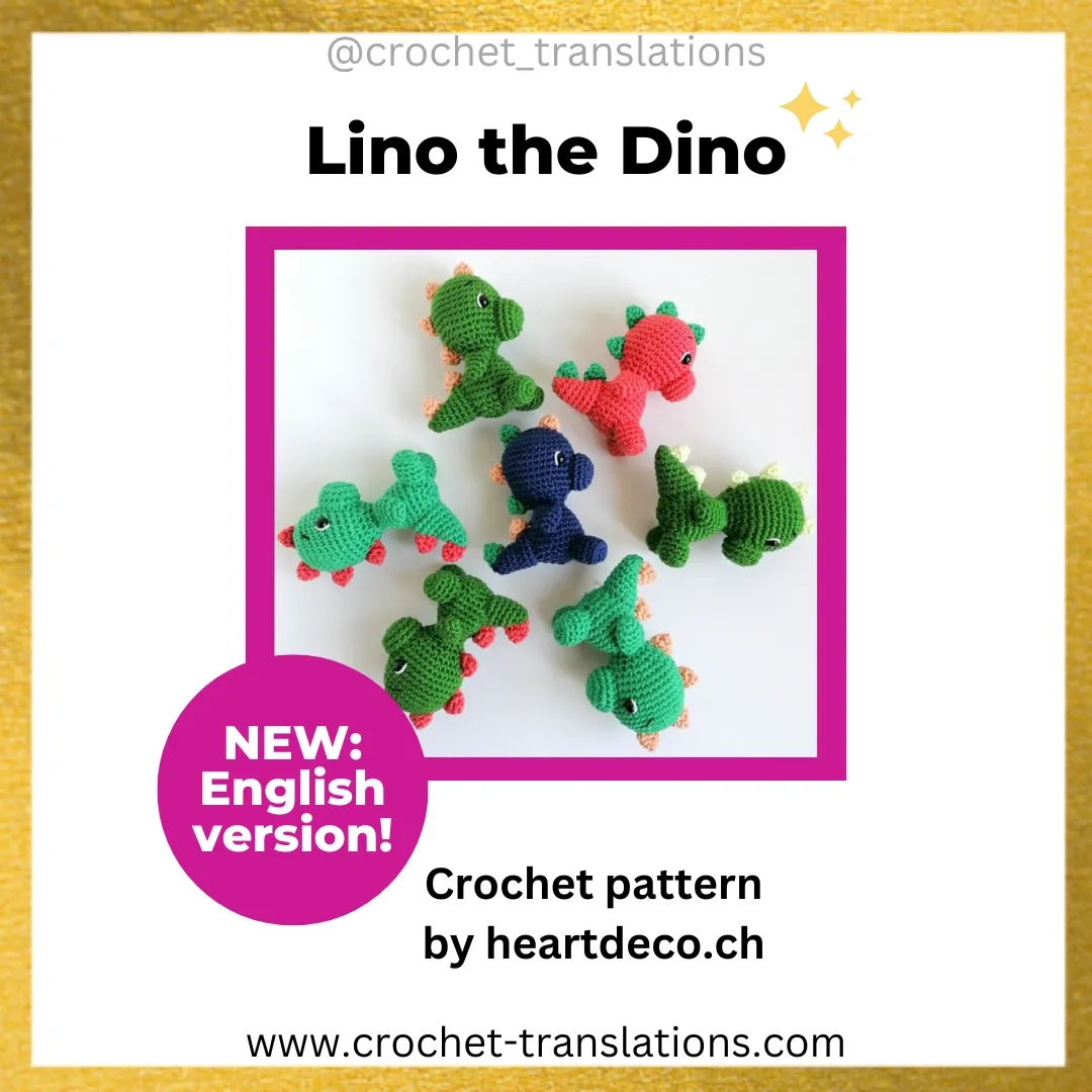 An image showing the Lino the Dino crochet pattern by Heartdeco.