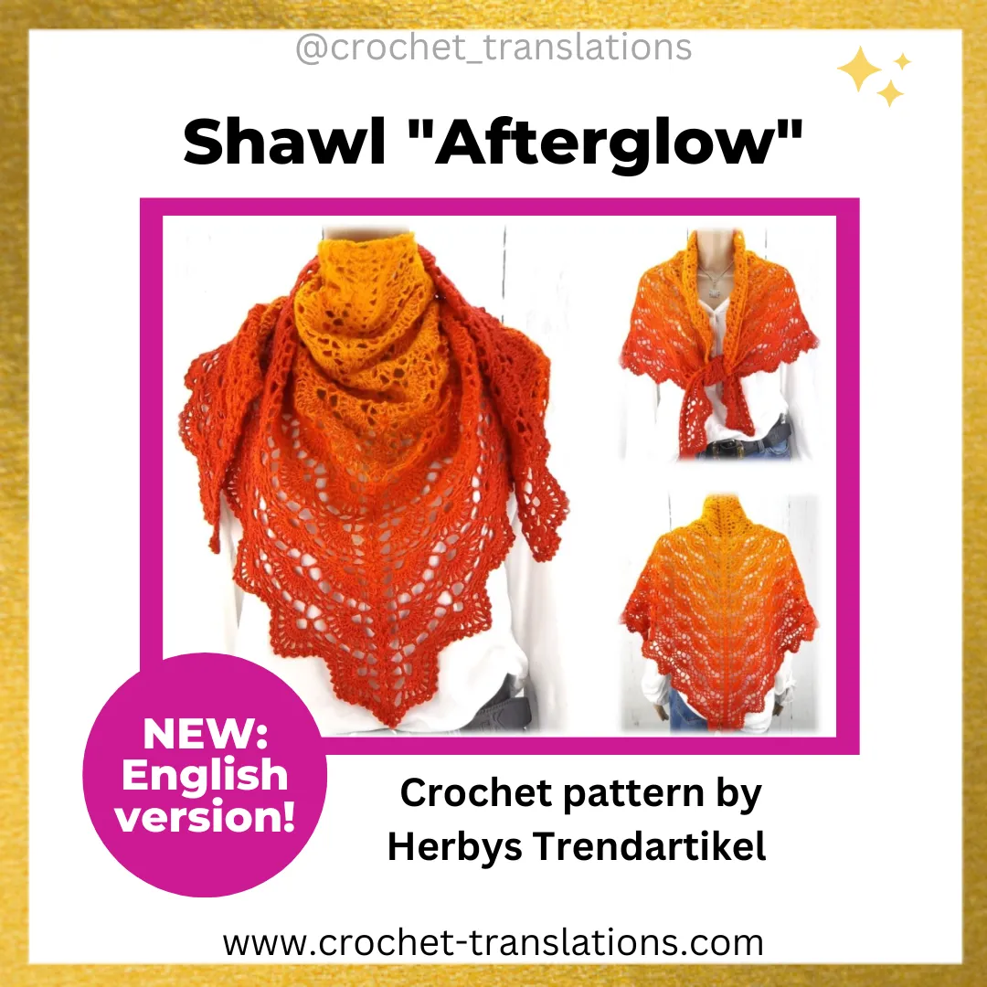 An image showing the Shawl Afterglow crochet pattern by Herbys Trendartikel.