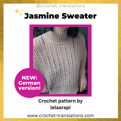 An image showing the Jasmine Pullover crochet pattern by Marinela Arapi.